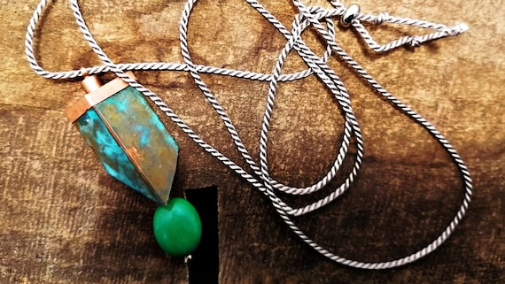 Pendant with turquoise and patinated copper