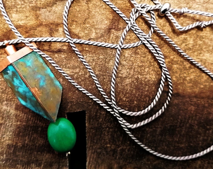 Pendant with turquoise and patinated copper