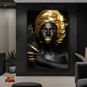 Afro Woman Futurism Metallic Art - Digital Download