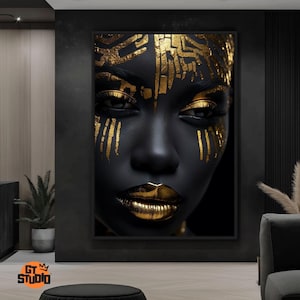 Gold & Black Fashion Wall Art | Afro Woman Printable Poster | Digital Download for Home Decor