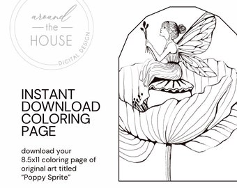 Poppy Sprite 8.5x11 Coloring Page Instant Digital Download