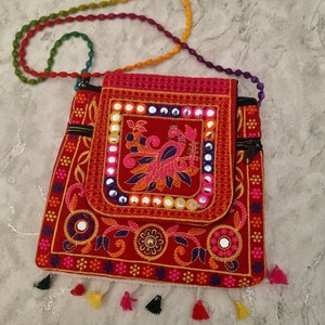 Handmade Embroidered Shoulder Handbag, Colorful Indian Crossbody Bag, Boho Hippy Handbag, Handmade Ethnic Artisan Bag, Small Velvet Bag