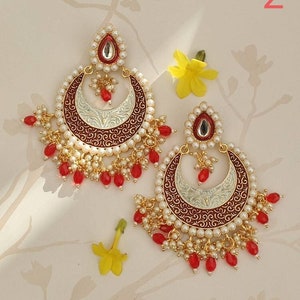 Dilbaro Chandbali Earrings, Big Indian Chandbali Earrings, Gold Pearl Chandbali, Indian Wedding Earrings, Pakistani Earrings, Bridal Earring