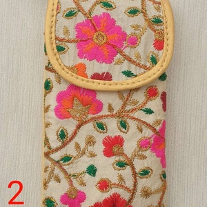 Silk Mobile Phone Sleeve with waist clip, Embroidered Glasses Pouch, Unique Flower Cell Bag, iPhone13 case, Small Travel Pouch zdjęcie 6