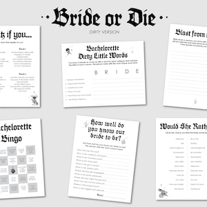 Bachelorette Party Games Bundle, Bachelorette Party Decor, Bingo Signs Favors Funny Dirty Clean, Bride or Die