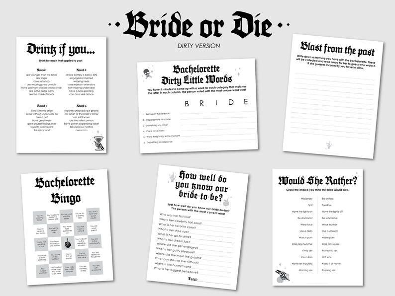 Lot de jeux EVJF, décoration EVJF, signes de bingo-test en faveur d'un nettoyage sale et drôle, des mariées ou des morts image 1