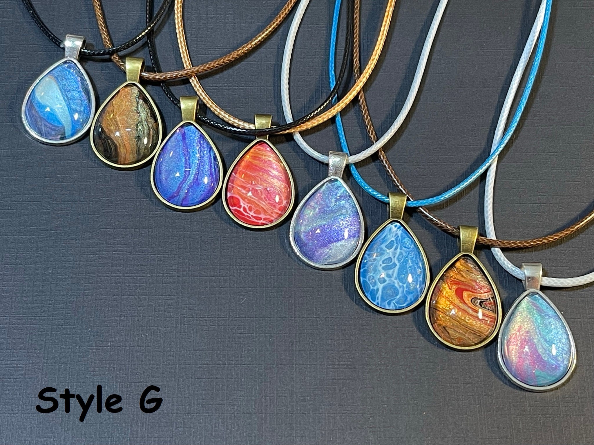 Teardrop Acrylic Poured Paint Skins Pendants Handcrafted