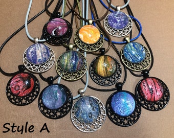 Silver Bezel Fashion 25mm Women/'s Acrylic Pour Pendant Acrylic Pour Fluid Art Dirty Pour Unique Jewelry