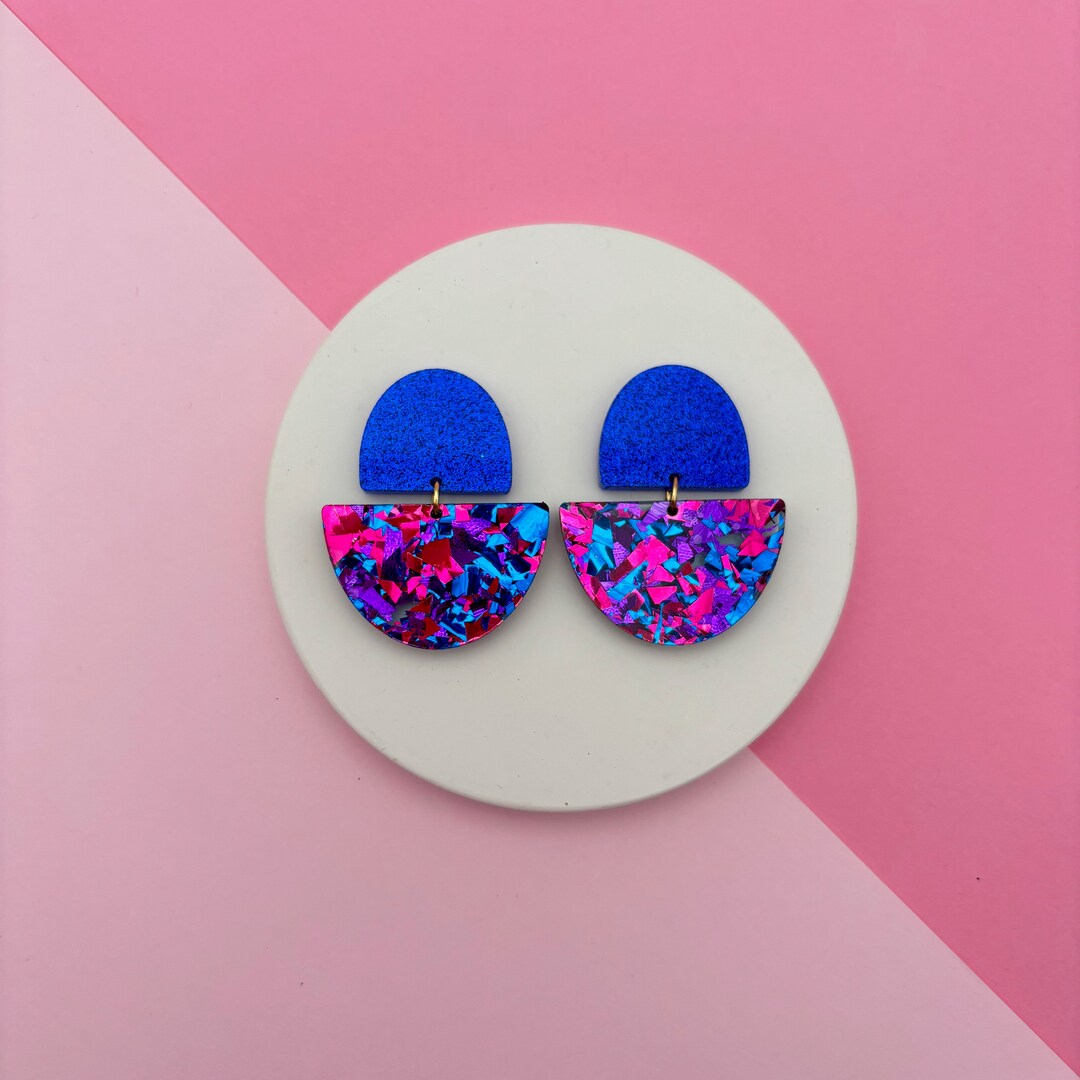 Boucles D'oreilles à Clous Blanc Et Bleu Turquoise - Robe De Mariée, Cérémonie - Neuves étiquetées
