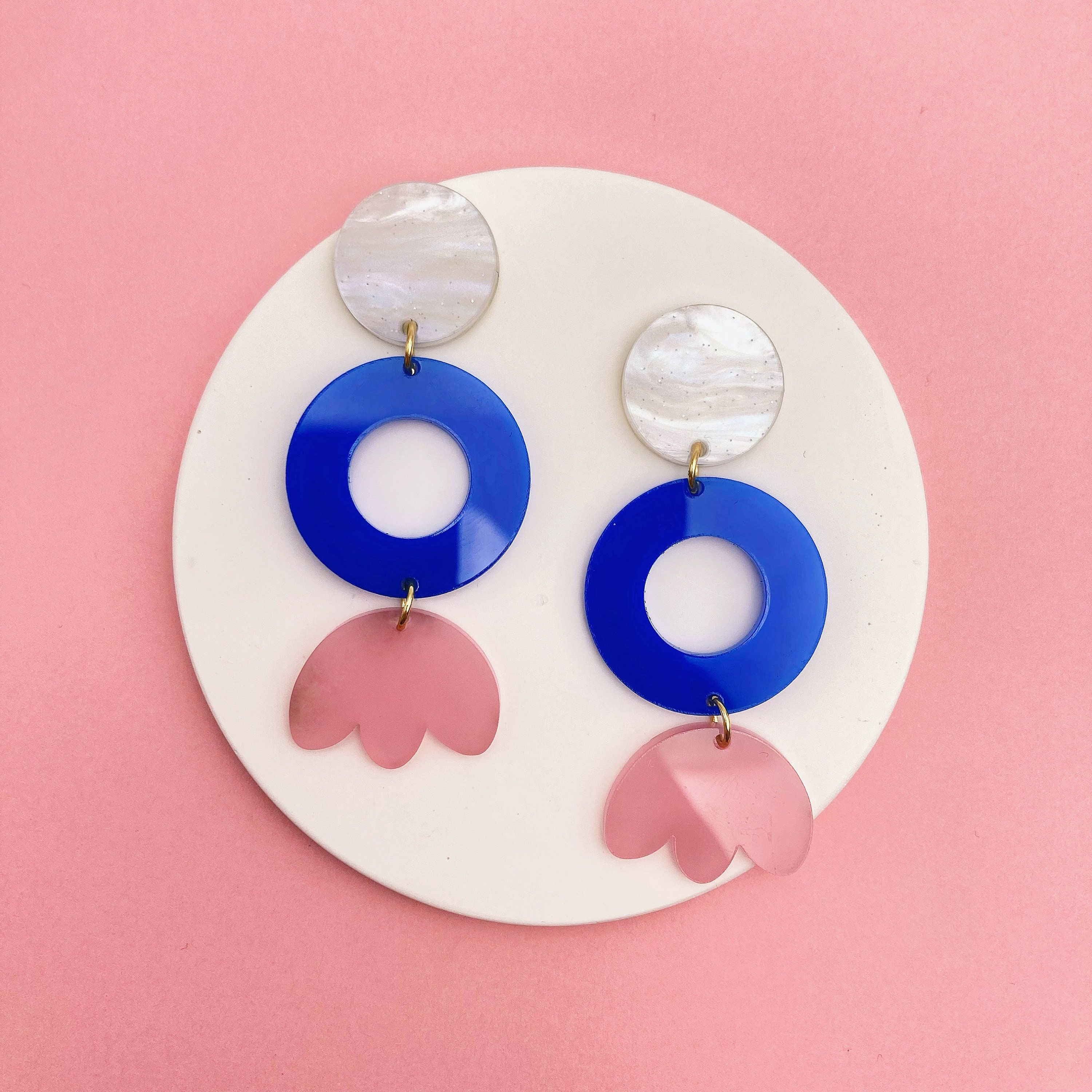 Abstract Trio Pendant Round Tulip Acrylic Earrings Pink Blue - Etsy