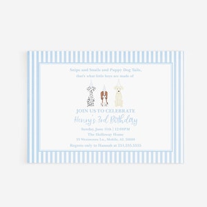 Snips and Snails & Puppy Dog Tails, Invitation d’anniversaire, Chiots aquarelles, Invitation de garçon