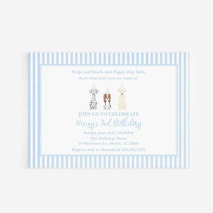 Snips and Snails & Puppy Dog Tails, Birthday Invitation, Watercolor puppies, Boy Invitation