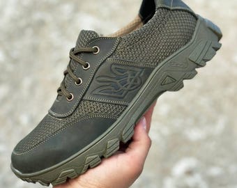 Baskets militaires, cuir véritable, armée ukrainienne, armoiries de l'Ukraine, baskets tactiques, armée ukrainienne, baskets de combat, cuir véritable