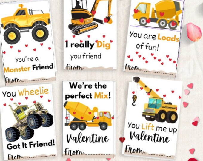 Printable Truck Valentine's Day Cards, Boys Classroom Valentine's Day ...