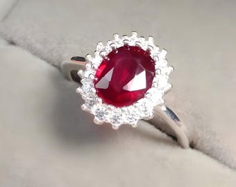 Blood Red Ruby ring, Red ruby rings for women, Silver ring, Ruby Gemstone ring, Engagement ring, Natural ruby ring, Anniversary gift for her