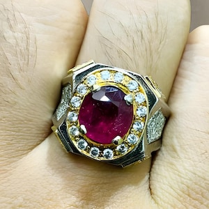 Ruby ring, Red Mens ruby ring, Silver ring, Ruby Gemstone ring, Engagement ring, Natural ruby ring, Anniversary gift for him, Mens rings