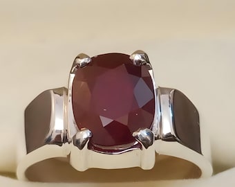 Ruby ring, Red Mens ruby ring, Silver ring, Ruby Gemstone ring, Engagement ring, Natural ruby ring, Anniversary gift for him, Mens rings