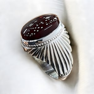 Natural Yameni Aqeeq Gemstone Ring, Agate Silver Ring for Men, Handmade Mens Silver Ring, 925 Sterling Silver, Shia Rings, Islamic Ring