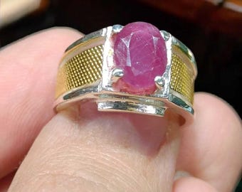 Bague en rubis, bague en rubis pour homme rouge, bague en argent, bague en rubis, bague de fiançailles, bague en rubis naturel, cadeau d'anniversaire pour lui, bagues pour homme
