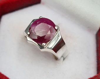 ルビーリング、レッドメンズルビーリング、シルバーリング、ルビージェムストーンリング、エンゲージリング、天然ルビーリング、彼への記念日の贈り物、メンズリング