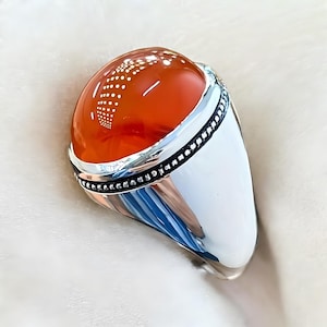 Natural Agate Gemstone Ring, Yameni Aqeeq Ring for Men, Handmade Men Silver Ring, 925 Sterling Silver, Shia Ring, Islamic Ring, Gift For Him