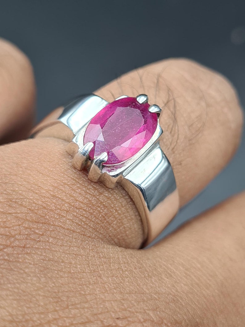 Ruby ring, Red Mens ruby ring, Silver ring, Ruby Gemstone ring, Engagement ring, Natural ruby ring, Anniversary gift for him, Mens rings