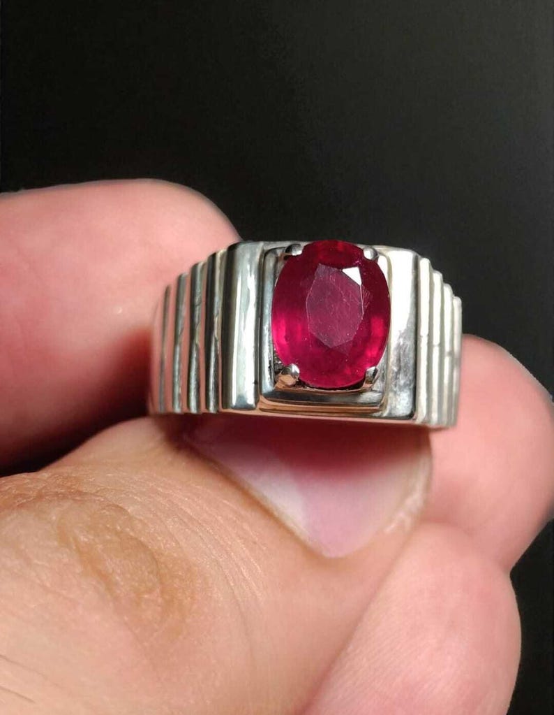 Ruby ring, Red Mens ruby ring, Silver ring, Ruby Gemstone ring, Engagement ring, Natural ruby ring, Anniversary gift for him, Mens rings