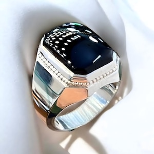 Black Agate 925 Silver Ring, Natural Yameni Aqeeq Ring, Men Handmade Ring, , Aqeeq Gemstone Ring, Gift for Him, 925k Silver Ring Fancy Ring