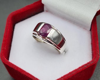 Ruby ring, Red Mens ruby ring, Silver ring, Ruby Gemstone ring, Engagement ring, Natural ruby ring, Anniversary gift for him, Mens rings