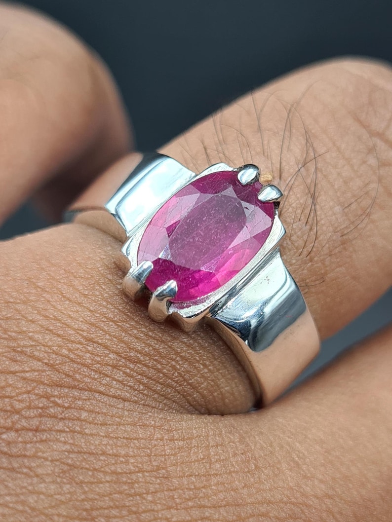 Ruby ring, Red Mens ruby ring, Silver ring, Ruby Gemstone ring, Engagement ring, Natural ruby ring, Anniversary gift for him, Mens rings