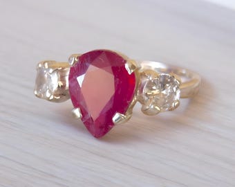Ruby ring, Womens ruby ring, Silver ring, Ruby Gemstone ring, Engagement ring, Natural ruby ring, Anniversary gift for her, handmade ring