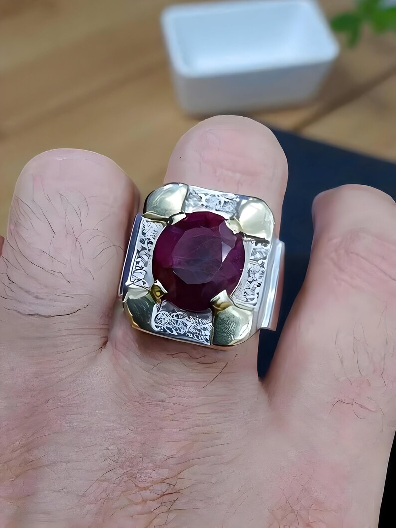 Ruby ring, Red Mens ruby ring, Silver ring, Ruby Gemstone ring, Engagement ring, Natural ruby ring, Anniversary gift for him, Mens rings