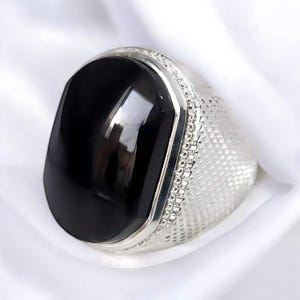 Black Big Yameni Aqeeq Gemstone Ring, Agate Silver Ring for Men, Handmade Mens Silver Ring, 925 Sterling Silver, Shia Rings, Islamic Ring