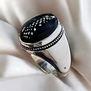 Black Yameni Aqeeq Gemstone Ring, Agate Silver Ring for Men, Handmade Mens Silver Ring, 925 Sterling Silver, Shia Fancy Rings, Islamic Ring