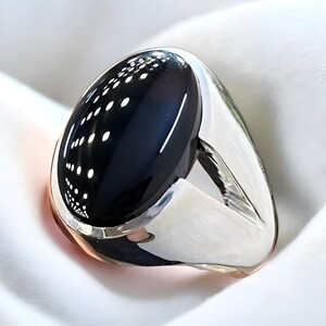 Natural Black Agate Ring Silver, Agate Gemstone Ring, Handmade Mens Ring, Gift for Him, 925k Sterling Silver, Mens Aqeeq Rings, Yameni Aqeeq