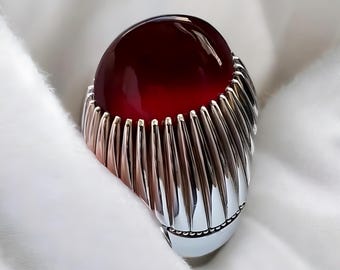 Blutroter Achat Ring, Sterling Silber Ring Herren Ringe Jahrestag Geschenk für ihn Edelstein-Ring handgemachter Ring jemenitischer Aqeeq Ring Statement Ringe