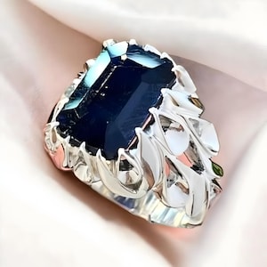 Dark Blue Sapphire Ring Men Silver 925, Natural Blue Sapphire Ring, Neelum Ring Men, Gift for Him, Sapphire Handmade Silver ring For Men,