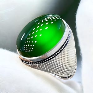 Green Yameni Aqeeq, Gemstone Ring, Agate Silver Ring, Mens Agate Ring, Handmade Silver Ring, 925 Sterling Silver, Shia Rings, Islamic Ring,