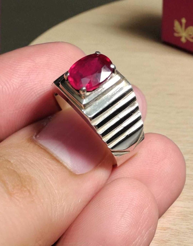 Ruby ring, Red Mens ruby ring, Silver ring, Ruby Gemstone ring, Engagement ring, Natural ruby ring, Anniversary gift for him, Mens rings