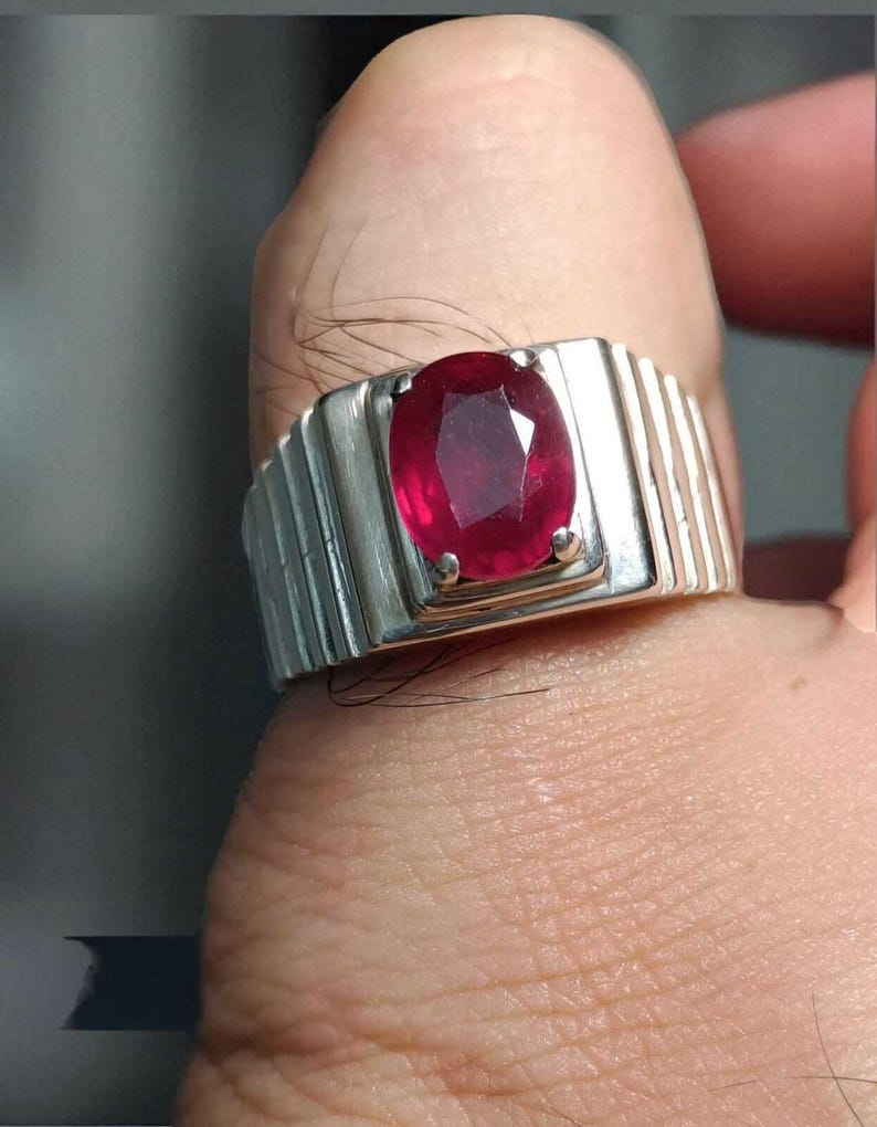 Ruby ring, Red Mens ruby ring, Silver ring, Ruby Gemstone ring, Engagement ring, Natural ruby ring, Anniversary gift for him, Mens rings