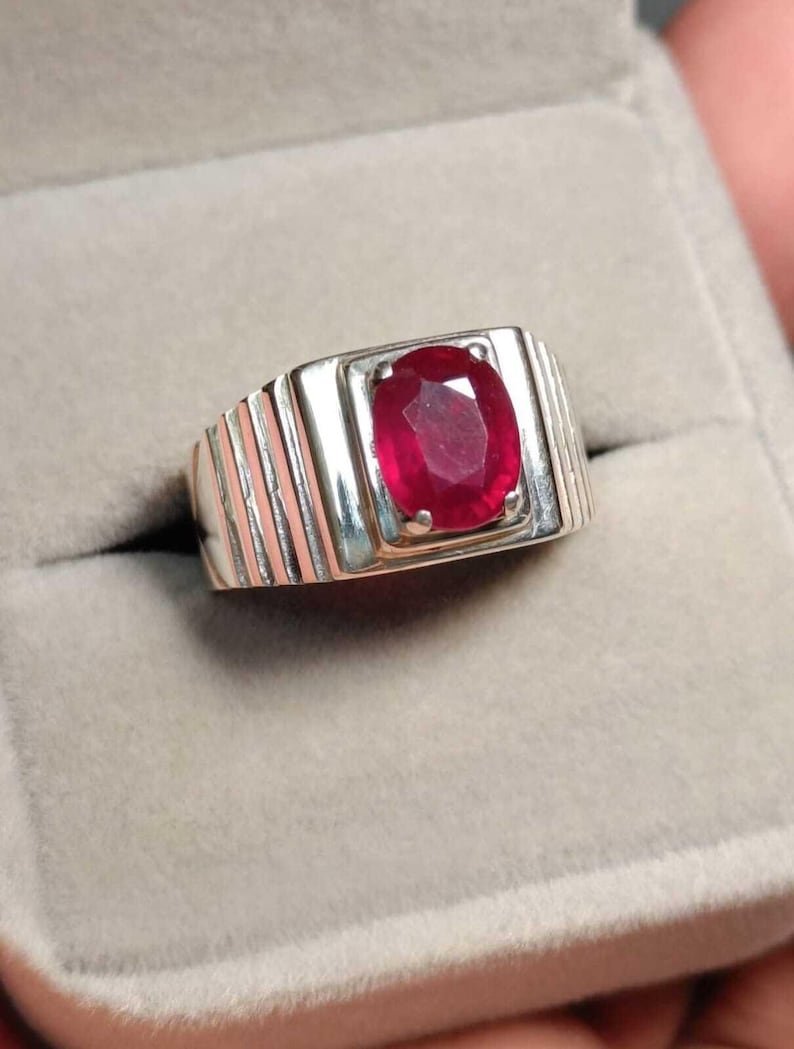 Ruby ring, Red Mens ruby ring, Silver ring, Ruby Gemstone ring, Engagement ring, Natural ruby ring, Anniversary gift for him, Mens rings