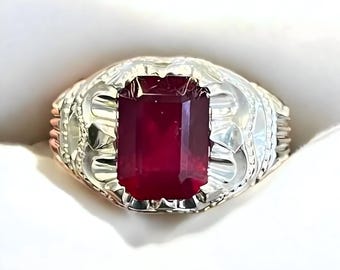 Bague en rubis, bague en rubis pour homme rouge, bague en argent, bague en rubis, bague de fiançailles, bague en rubis naturel, cadeau d'anniversaire pour lui, bagues pour homme