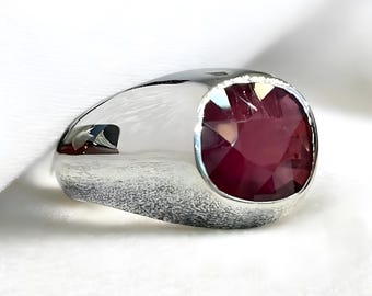 ルビーリング、レッドメンズルビーリング、シルバーリング、ルビージェムストーンリング、エンゲージリング、天然ルビーリング、彼への記念日の贈り物、メンズリング