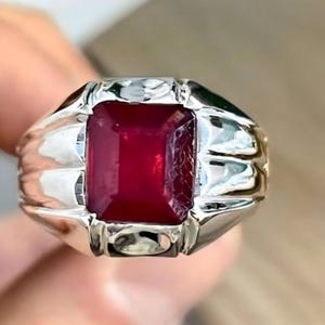 Ruby ring, Red Mens ruby ring, Silver ring, Ruby Gemstone ring, Engagement ring, Natural ruby ring, Anniversary gift for him, Mens rings