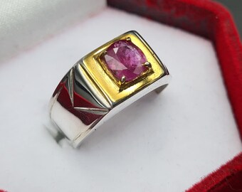 ルビーリング、レッドメンズルビーリング、シルバーリング、ルビージェムストーンリング、エンゲージリング、天然ルビーリング、彼への記念日の贈り物、メンズリング