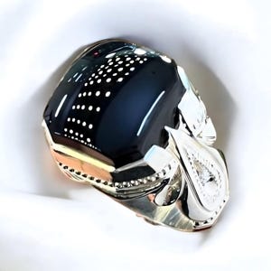 Black Yameni Aqeeq Ring, Men Handmade Ring, Black Agate 925 Silver Ring, Aqeeq Gemstone Ring, Father Day Gift, 925k Silver Ring Fancy Ring,