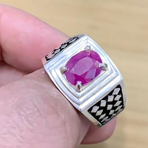 Ruby ring, Red Mens ruby ring, Silver ring, Ruby Gemstone ring, Engagement ring, Natural ruby ring, Anniversary gift for him, Mens rings