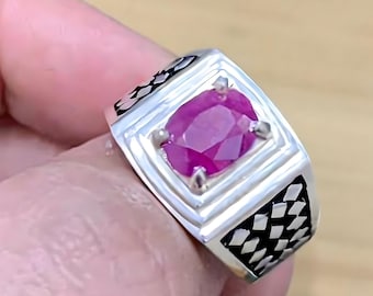 Bague en rubis, bague en rubis pour homme rouge, bague en argent, bague en rubis, bague de fiançailles, bague en rubis naturel, cadeau d'anniversaire pour lui, bagues pour homme