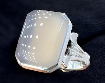 Weißer Achat Ring, Sterling Silber Ring, Herren Ringe, handgemachter Ring jemenitischer Aqeeq Ring, Edelstein Ring, handgemachte Ringe