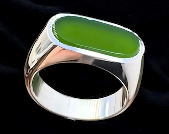 Anel de Ágata Verde, Anel Masculino em Prata de Lei, Ágata Iemenita